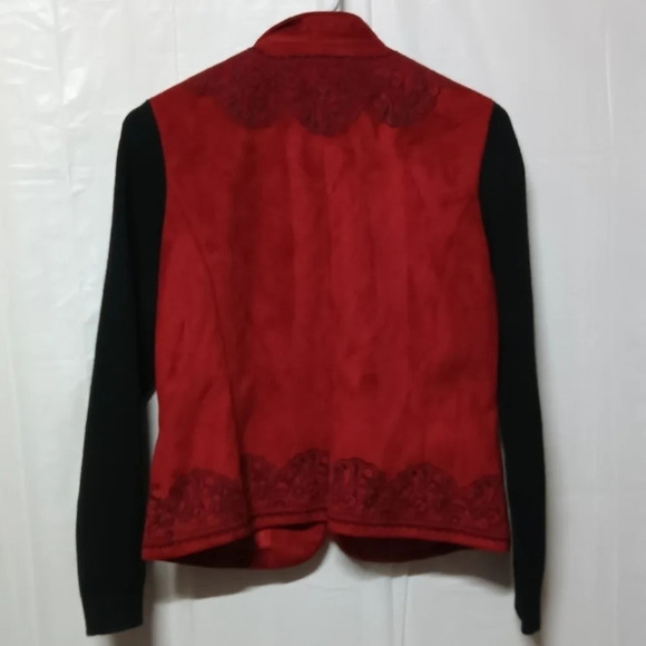 Coldwater Creek Faux Suede Jacket Red Black Petite 8 - Picture 10 of 12